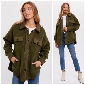 Olive Green Women's Button-Up long sleeve top